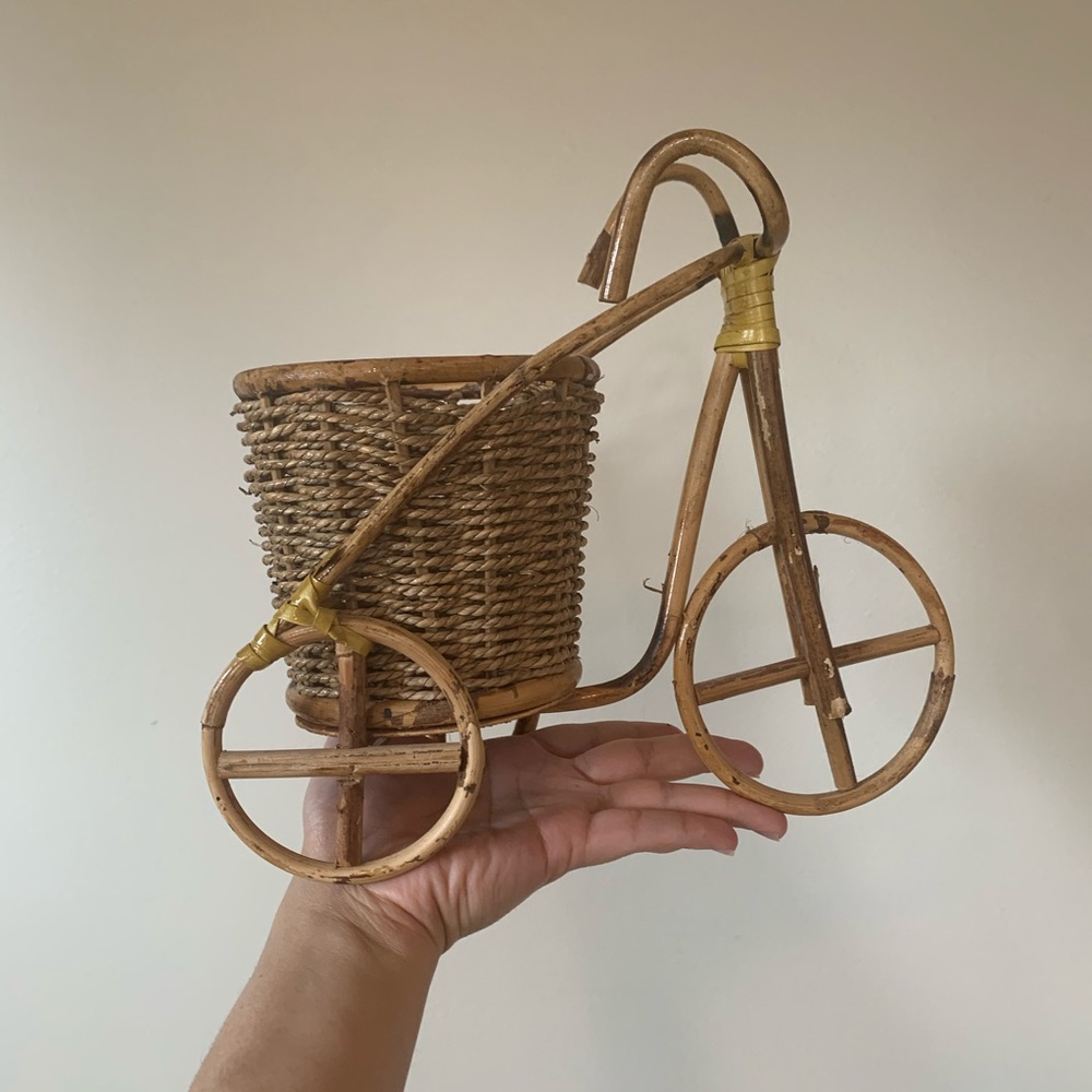 Rattan Basket Bicycle Decorative Planter
